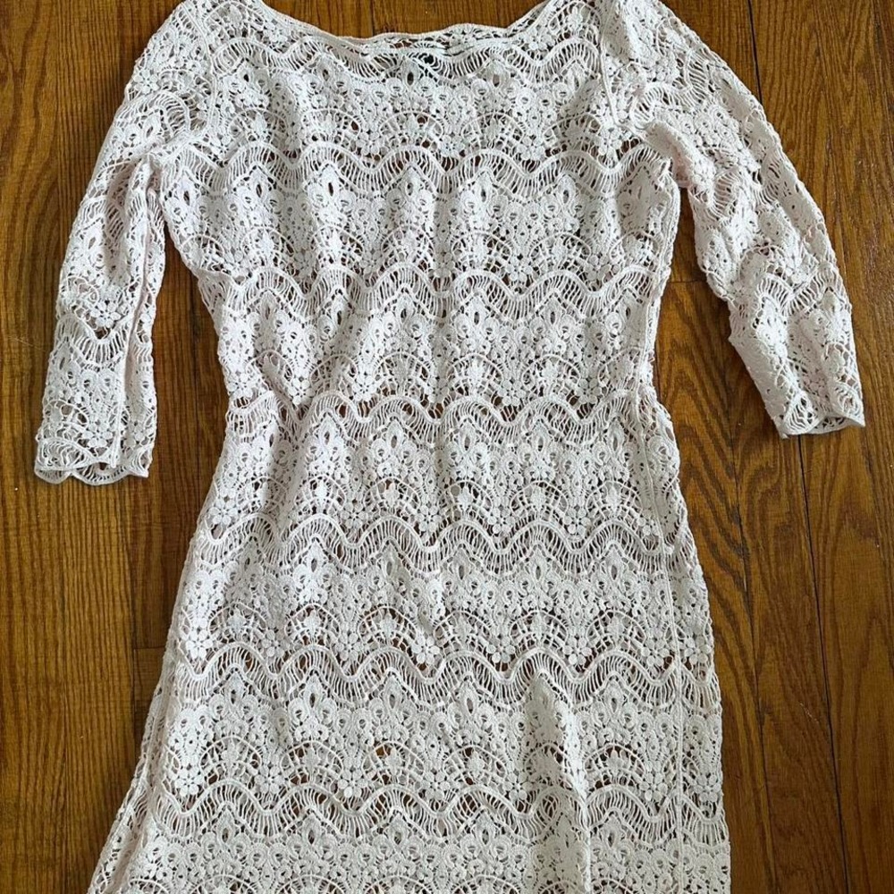 Ralph‎ Lauren Crocheted Lace Dress Large Cream 3/4 Sleeve